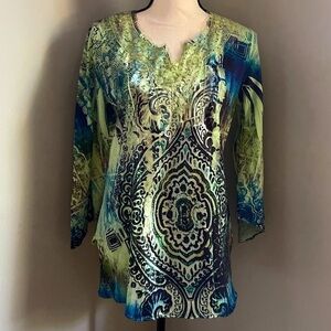 Bleu | Green and Blue Long Sleeve Tunic | Large